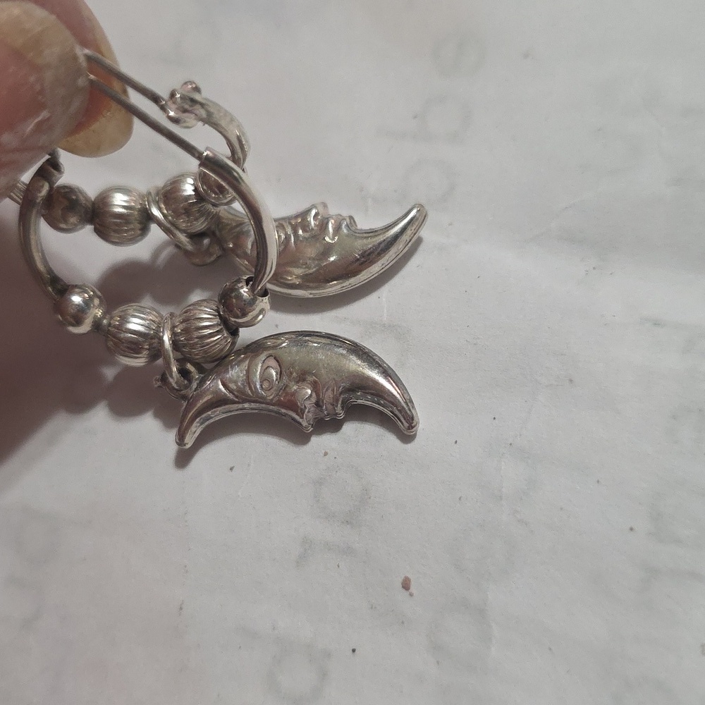 Vintage 925 Moon Hoop Earrings - Picture 7 of 7